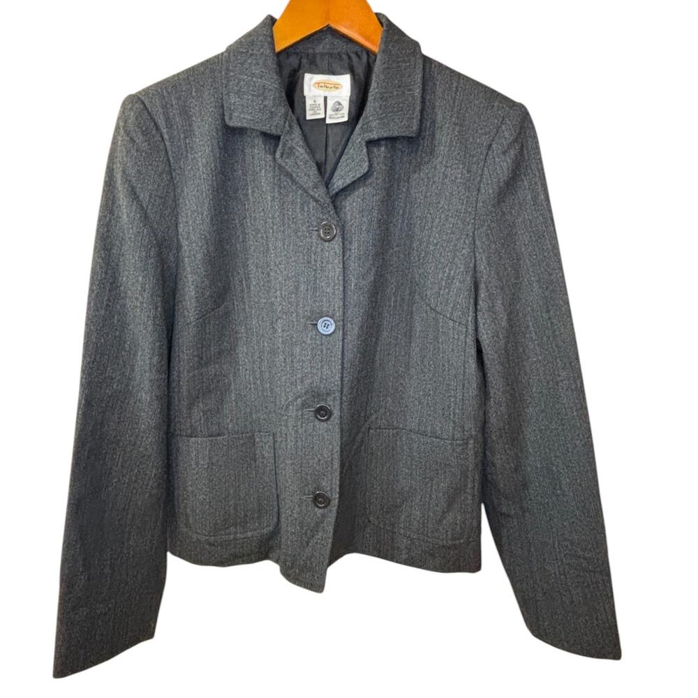 Talbots Button Up‎ Blazer Women 6 Gray 100% Pure New Wool Business Office Work